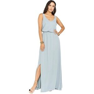 Show Me Your Mumu Kendall Maxi V-Back Gown Dress Silver Sage Sz M Bridesmaid
